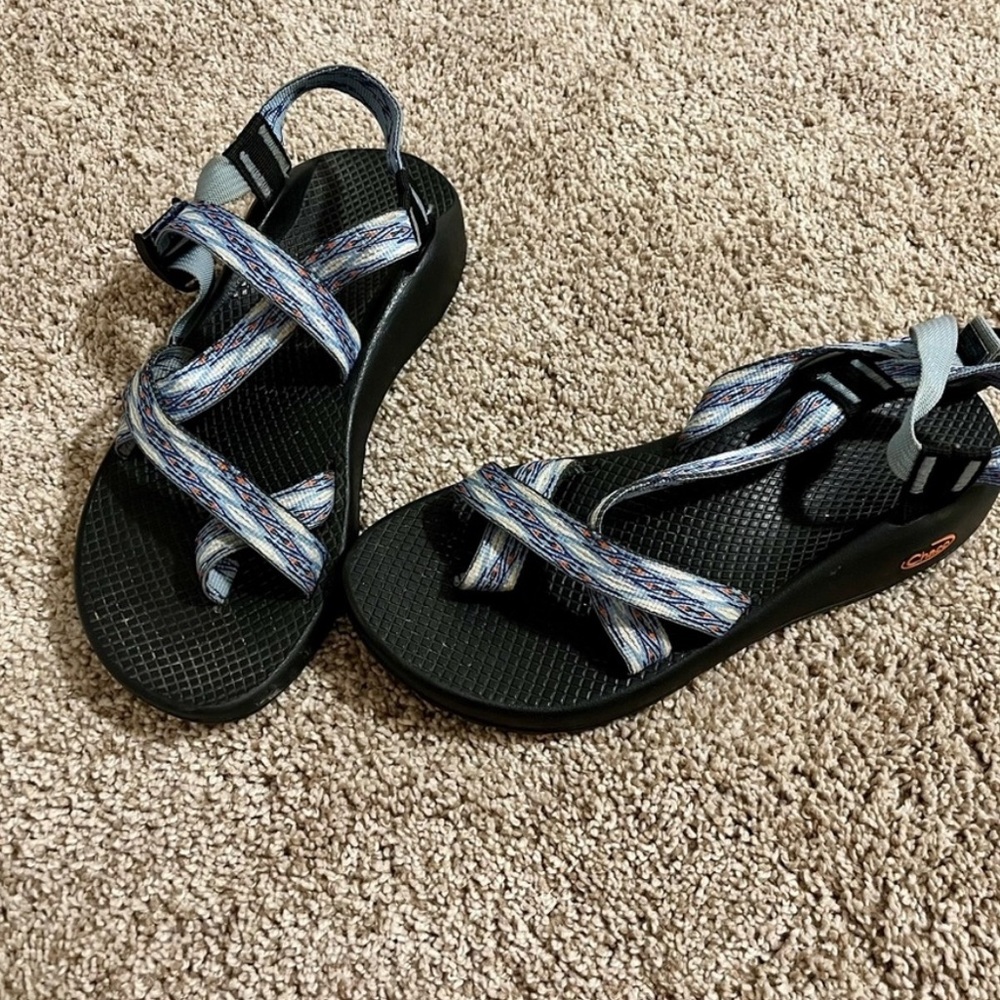 blue and white boho chaco’s